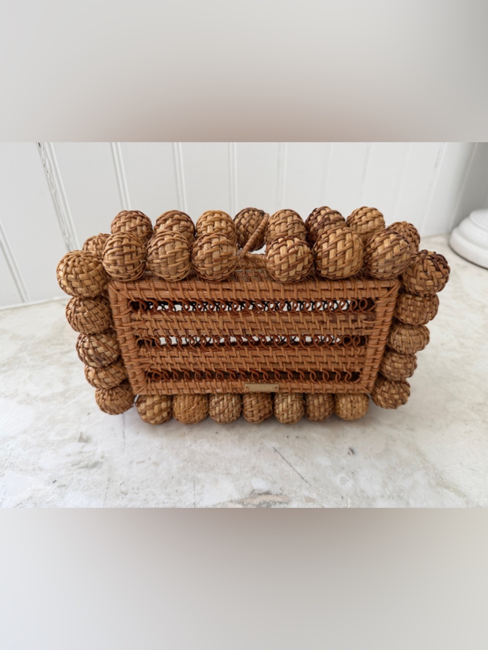 cult gaia Woven Rattan Clutch in Natural Brown